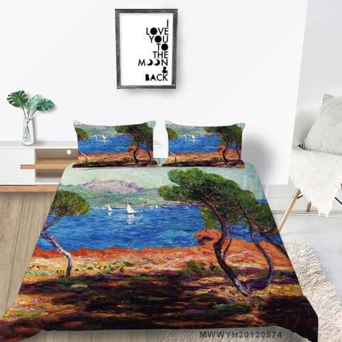 Colorful Bedding Set Double 3D White Ship Duvet Cover Artistic King Queen Single Twin Full Abstract Bed Set Blue Lake