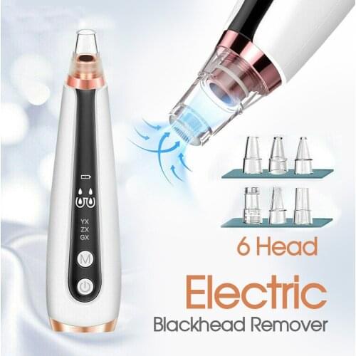 Electric Blackhead Remover Face Nose Vacuum Suction Acne Comedone Grease Removal USB Rechargeable 6 Heads