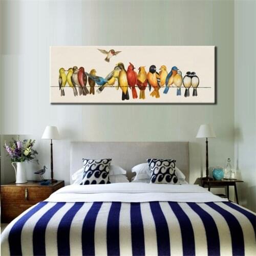 60X180cm Canvas Print Wall Art Colorful Dozens of birds Large Poster Oil Painting on Canvas for Living Room Wall Home Decor Gift