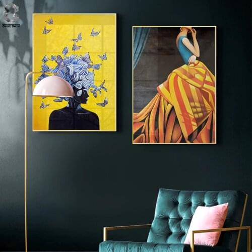 European Style Modern Figure Women Posters On The Wall Art Canvas Painting Bedroom Decoration Pictures Butterfly Girl Art Print