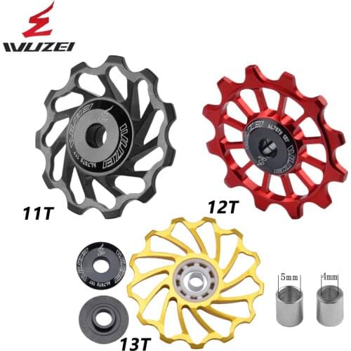 2pcs WUZEI MTB Road Bike Ceramic Pulley 7005 Aluminum Alloy Rear Derailleur 11T 12T 13T Guide wheel Ceramic Bearing Jockey Wheel