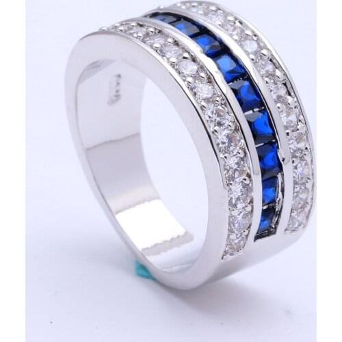 Royal blue Czech zircon silver plated engagement ring for women fashion jewellery Wedding vintage luxury gift Ring jewelry