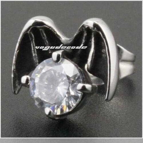 Cool 316L Stainless Steel Clear Stone Bat Mens Stud Earring 3Q004