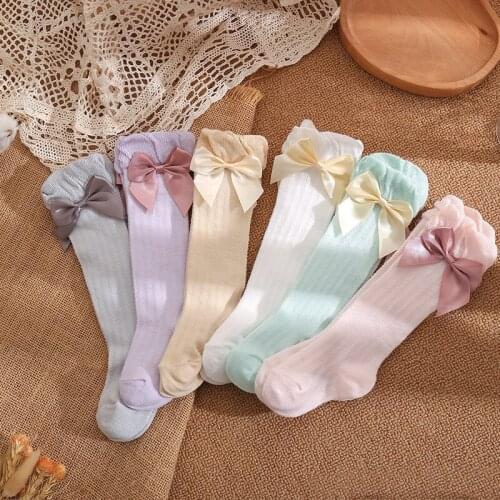 2021 Girls Summer Bow Tie Large Mesh Baby Mosquito Prevention Air Conditioning Over The Knee Medium Hose Socks Loose Baby Socks