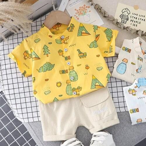 Menoea Baby Boys Clothes Sets Summer Cartoons Printed Short Sleeve Shirt Top Pants 2Pcs Gentelman 1-5 Year Kids Clothing Outfit