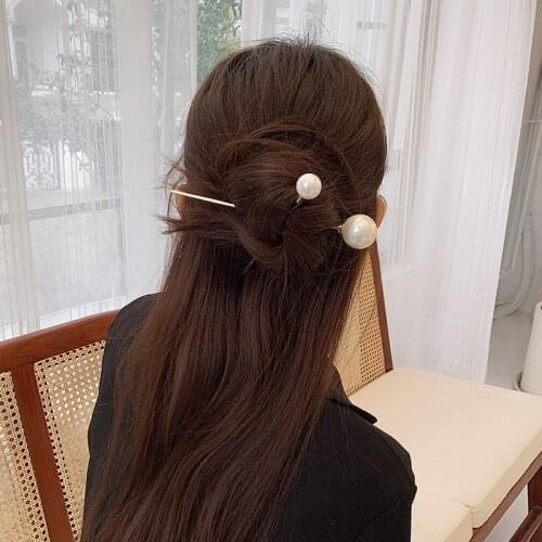 Fashion Metal Hair Stick Simulated Pearl Hair Jewelry Accessories Gold Color Bun Holder Vintage Wedding Hairstyle Design Tools