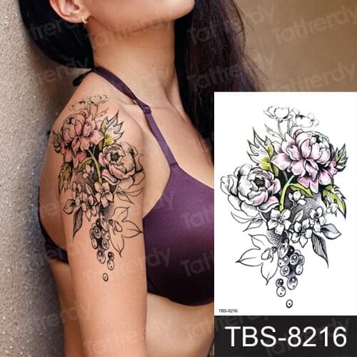 Fashion Colorful Flowers Tattoo Women New Waterproof Temporary Black Tattoo Sticker Henna Body Art Hand Foot for Girl Women Men
