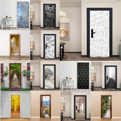 3D Door Decoration Wallpaper Modern Design Door Sticker Self-adhesive Waterproof Poster Home Door Renew Mural Decal deur sticker