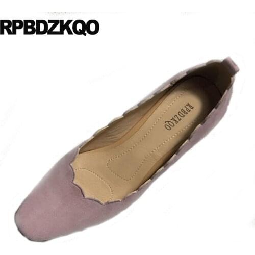 Genuine leather suede size 4 34 33 medium heels block purple pink shoes women big handmade 10 42 customized 11 43 square toe