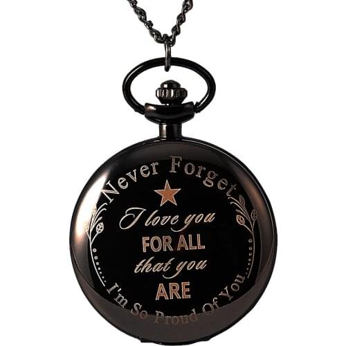8877Fashion new large size quartz pocket watch FOR ALL That you series black smooth face pocket watch with necklace