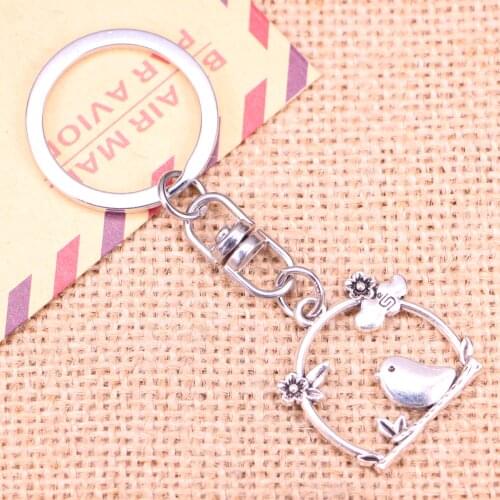 New Fashion Keychain 25x26mm birdcage bird flower Pendants DIY Men Jewelry Car Key Chain Ring Holder Souvenir For Gift
