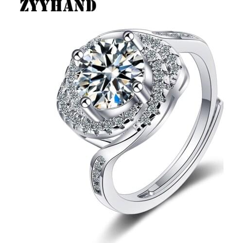 Platinum-Plated Women Wedding Adjustable Ring AAA Zircon Round Clean Stone Girl Ribbon Engagement Finger FreeSize Jewelry