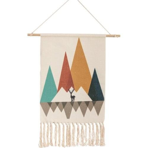 Simple Geometric Handmade Knitting Tapestry with Tassela Wall Hanging Pictures Art Background Cloth Home Decor