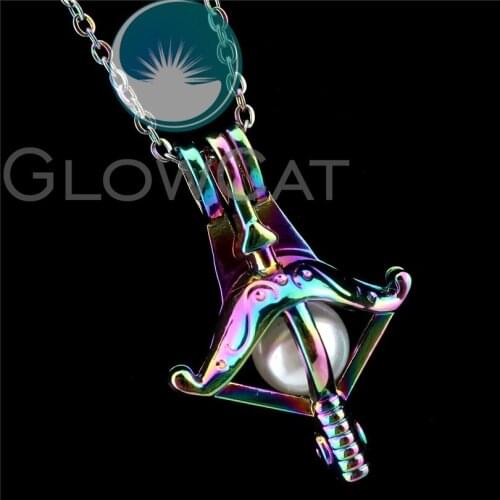 R-C634 Rainbow Colors Bow Arrow Beads Cage Pendant Perfume Diffuser Aromatherapy Pearl Cage Locket Necklace