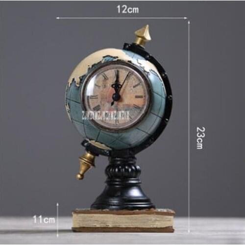 Retro Vintage Style Home Craft Resin Cube Globe Figurine With Clock Table Decoration Craft Technology Birthday Gifts Accessories