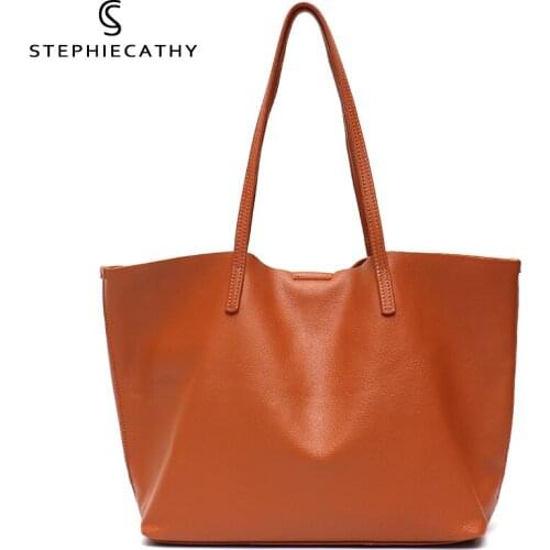 SC Italian Leather Women Casual Tote Bag Large Daily Shoulder Bags Soft Genuine Leather Handbags Female Fashion Liner Bag Purses
