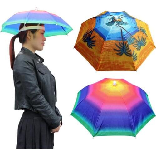 Foldable Rain Umbrella Portable Hat Cap Rain Raining Dry Cover Heat Adjustable Waterproof Camping Fishing Headwear Beach Head Ha