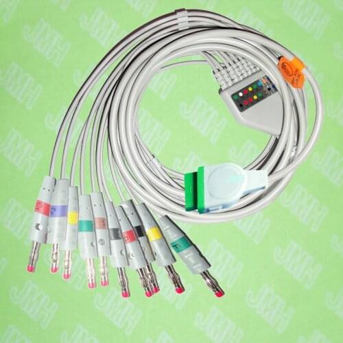 Compatible with GE,Solar,Dash,Tram,Datex Ohmeda EKG 10 lead,One-piece cable and leadwires,11PIN,4.0 red banana,IEC or AHA