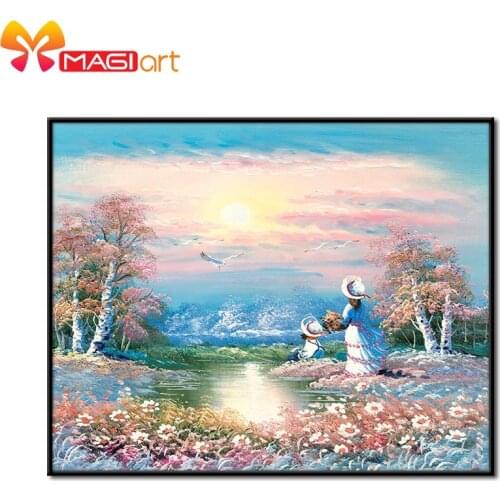 Cross stitch kits Embroidery needlework sets 11CT water soluble canvas patterns 14CT Waterside glow-NCMS046