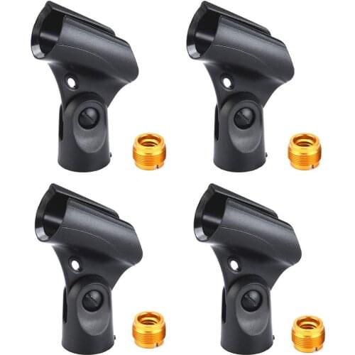 Microphone Clip Holder 4-pack with 5/8" Male to 3/8" Female Nut Adapters,black