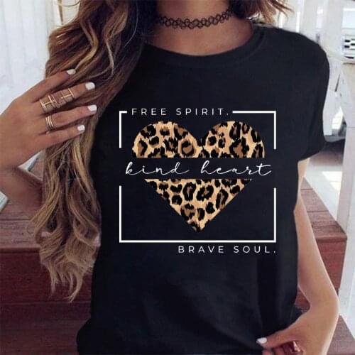 WVIOCE Women Leopard Love Heart Fashion Casual Cute Cartoon Printed Clothes Print Tshirt Female Top Ladies Graphic T-shirt 26662