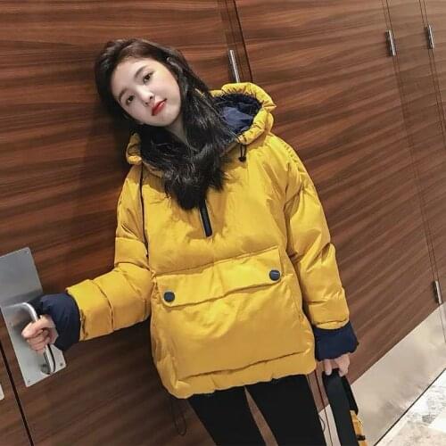 2021 Autumn Winter New Korean Fashion Loose Down Cotton Women Jacket Hooded Pullover Bread Jackets Coats
