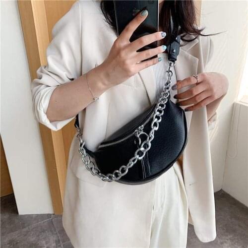 Silver Chain Design PU Leather Crossbody Bags For Women 2021 White Shoulder Messenger Handbags Small Chest Bag Travel purse bags