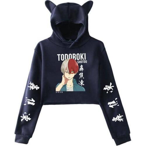 My Hero Academia Cat Cropped Hoodie Female Long Sleeve Sweatshirt Crop Top Womens Pullover Japanese Anime Shoto Todoroki Hoody