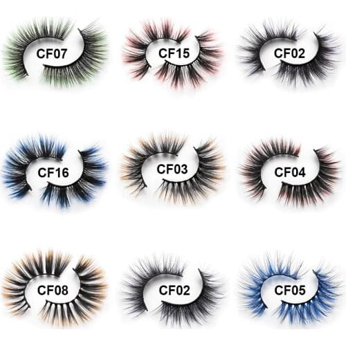 Cruelty Free Natural 3D Ombre Color Synthetic Fiber Fake Eyelashes Faux mink Colored Lashes for Makeup Party