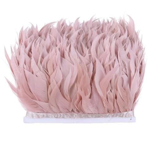 1meter Leather Pink Goose Feathers Ribbon Frigne Dyed Height 8-12cm Sewing Crafts Accessories for Dress Decoration Feather