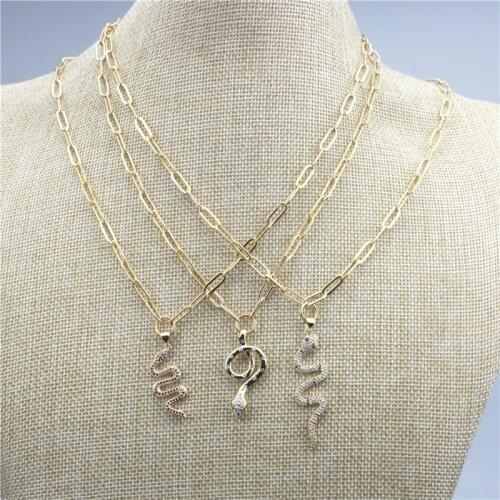 16inch 10pcs/lot New design plated cz pendant necklace,snake shape cubic zircon component,plated chain necklace cheap wholesale