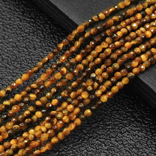 2mm-4mm Yellow Tiger Eye Round Faceted Tiny Spacer Natural Stone DIY Loose Beads For Jewelry Making Beads Accessories 15'' Gift