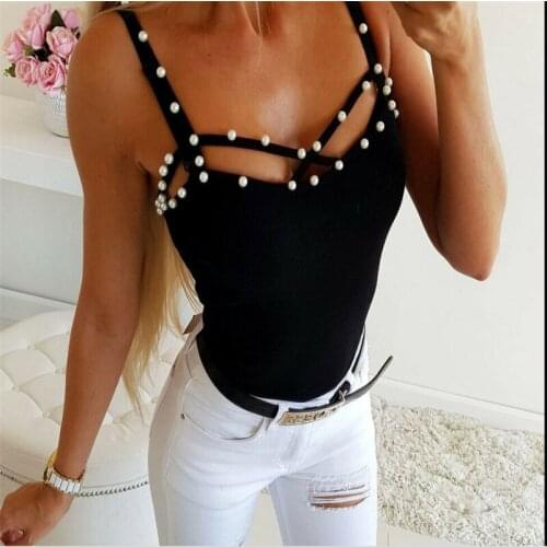 2020 New Fashion Hot Women Summer Sexy Beading Ladies Camisole Sleeveless Skinny Hollow Out Casual Camis