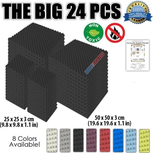 Arrowzoom 24 pcs Set Egg Crate Convoluted Acoustic Panel Sound Absorption Studio Foam Tile 9.8*9.8*1.1" / 19.6*19.6*1.1" KK1052