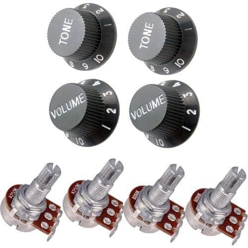 4 Pcs Guitar Potentiometer Audio Pots A250K B250K 18mm Replacement & 4 Pcs Guitar Volume Tone Control Knobs Black