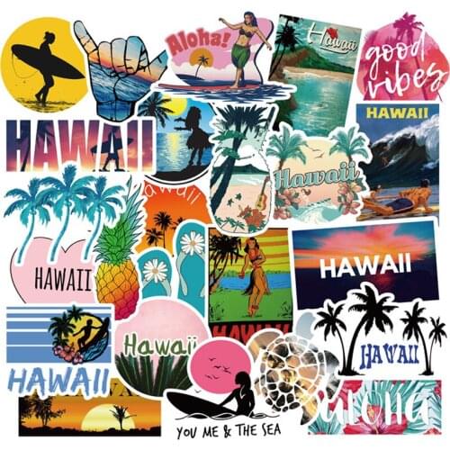 50Pcs Hawaii Tourism Beach Vacation Waterproof PVC Stationery Sticker Luggage Laptop Graffiti Skateboard Children Toy Sticker