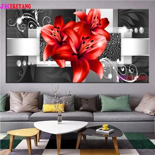 Large 5D Diy diamond painting Red lily Diamond Mosaic Rhinestone Embroidery cross stitch Y4505
