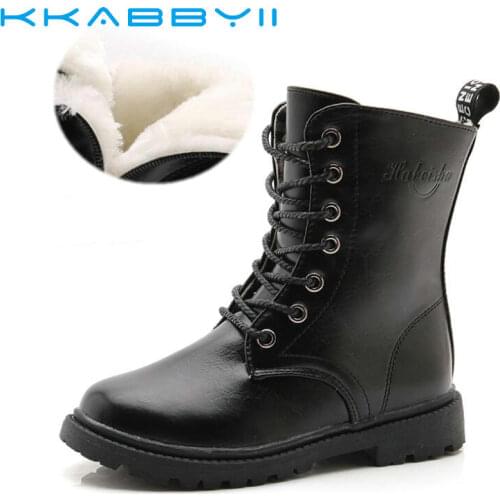 Boys Girls Boots Childrens Winter Boots Shoes Waterproof Martin Boot Ankle For Kids Female Snow Fur Red Black