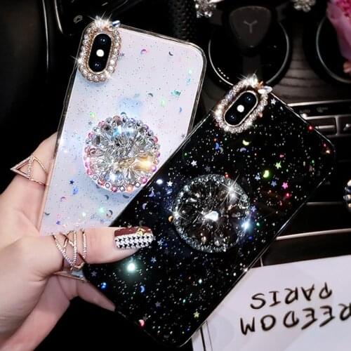 For iPhone 11 12 Pro X XS Max XR 6 7 8 Plus Luxury Glitter Diamond Cover Case For Samsung S20 Note 9 10 20 3D Rhinestone Bracket