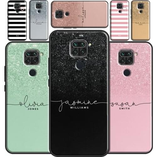 Personalised Initials Sparkly Name Case For Xiaomi Redmi Note 9 Pro Note 8 Pro 8T 9S 7 Cover For Redmi 9C 9 9A 8A 7A Funda