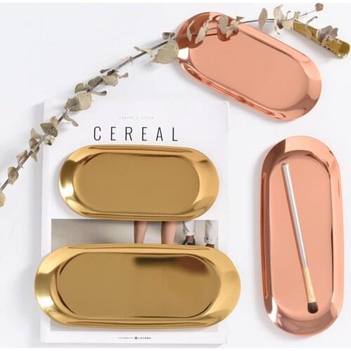 Nordic Decoration Home Oval Shape Golden Stainless Steel Dinner plate Jewelry Plate Restaurant Plates Fruit Dessert Plate