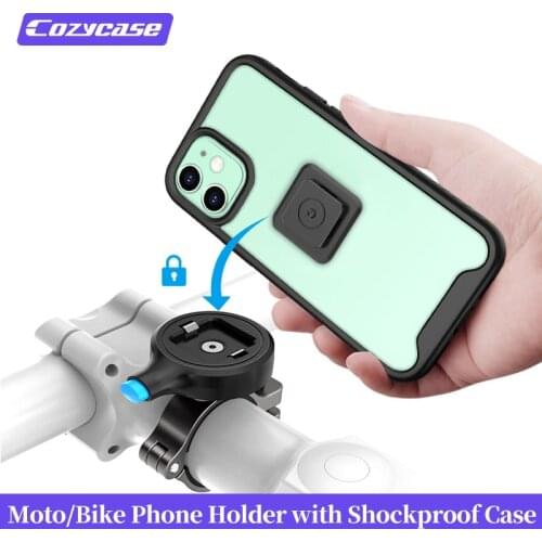 Cozycase Motorcycle Phone Holder With Shockproof Case For iPhone 11 12 Pro Max SE2020 Bicycle Stand Quick Mount Adjustable Black