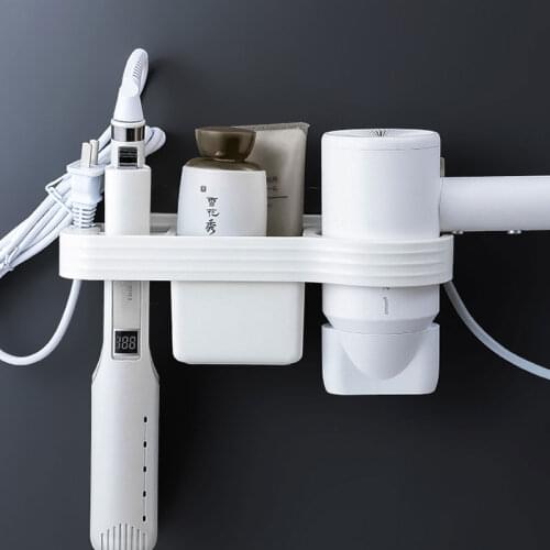 Hair Dryer Holder Storage Box Hair Straightener Curling Shelf Wall Mounted Organizer Storage Rack Bathroom Accessories Set Home