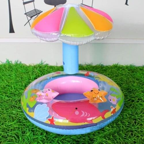 Baby Swim Ring Sunshade Flower Umbrella Safe Floating Summer Kids Seat Sea Animal Pattern Inflatable Swimming Seat Ring Toys