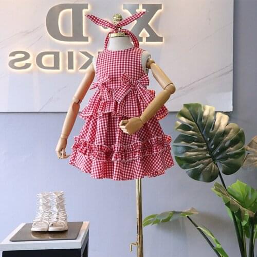 2019 Girls Kids Summer Dress Plaid Bow Lace Cake Dresses For girl Child costume robe fille Clothes
