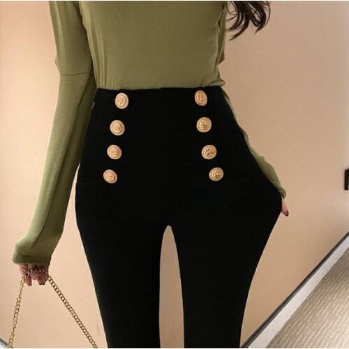 Black Jeans Women Autumn Winter Double-breasted Pants Zipper High Waist Stretch Denim Pants Skinny Trousers Mujer