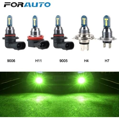 FORATUO 1PCS White Green LED Fog Lamp Car Headlight Bulbs Auto Running Light H8 H11 9005 9006 H4 H7 6000k 15W