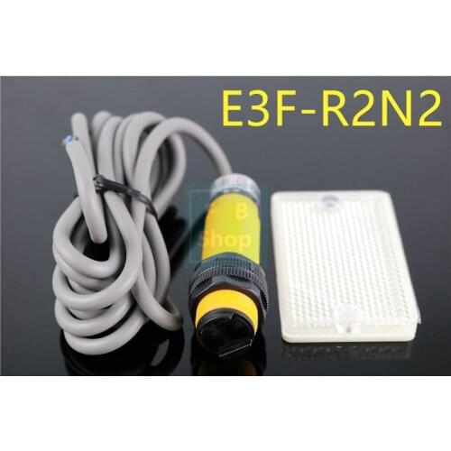 1Pcs E3F-R2N2 Three Wires M18 DC NPN NC 2m Detection Distance Photoelectric Sensor Optical Sensor