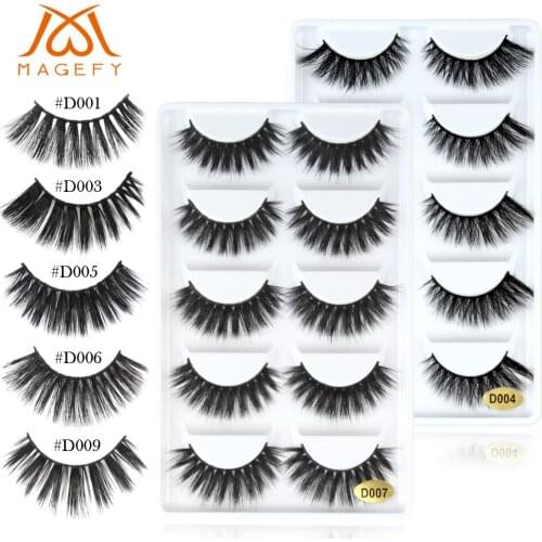 MAGEFY 5 Pairs/pack 7 Styles 3D Faux Mink Soft False Eyelashes Extension Natural/Thick Long Eye Lashes Wispy Makeup Beauty Tools