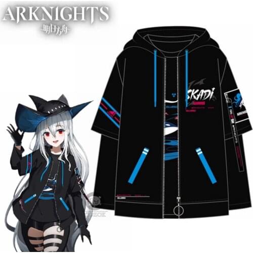 Game Arknights Skadi Fashion Cardigan Hoodies Casual Fake Two Pieces Hooded Coat Long Sleeve T-Shirt Tops Set Student